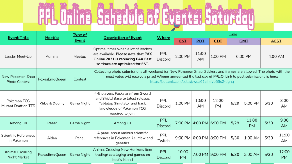 Day 2 of PPL Online Event Schedule